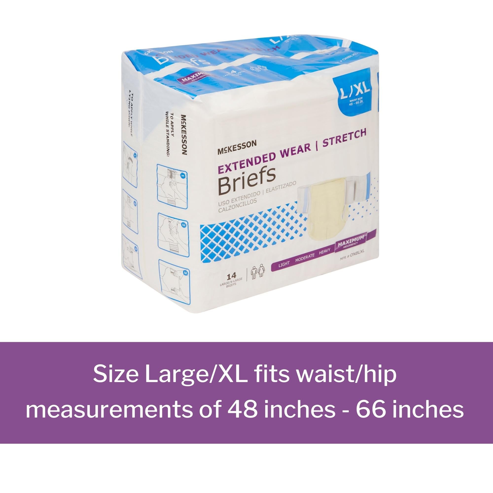 Unisex Adult Incontinence Brief McKesson Extended Wear Large / X-Large Disposable Heavy Absorbency, Packaging Type- Case