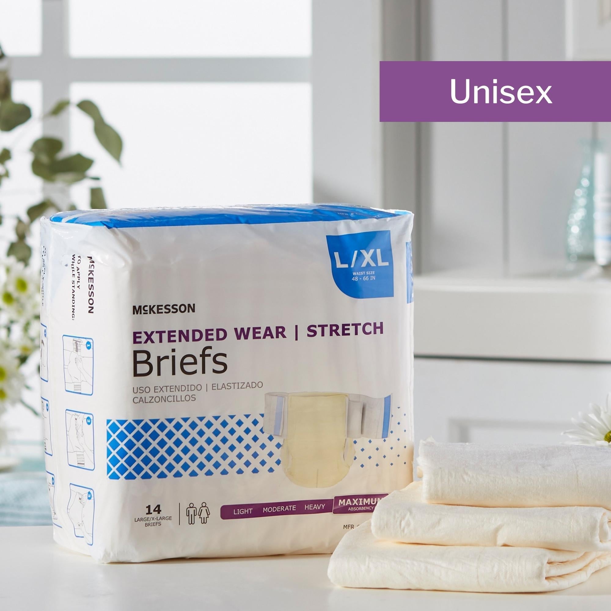 Unisex Adult Incontinence Brief McKesson Extended Wear Large / X-Large Disposable Heavy Absorbency, Packaging Type- Case