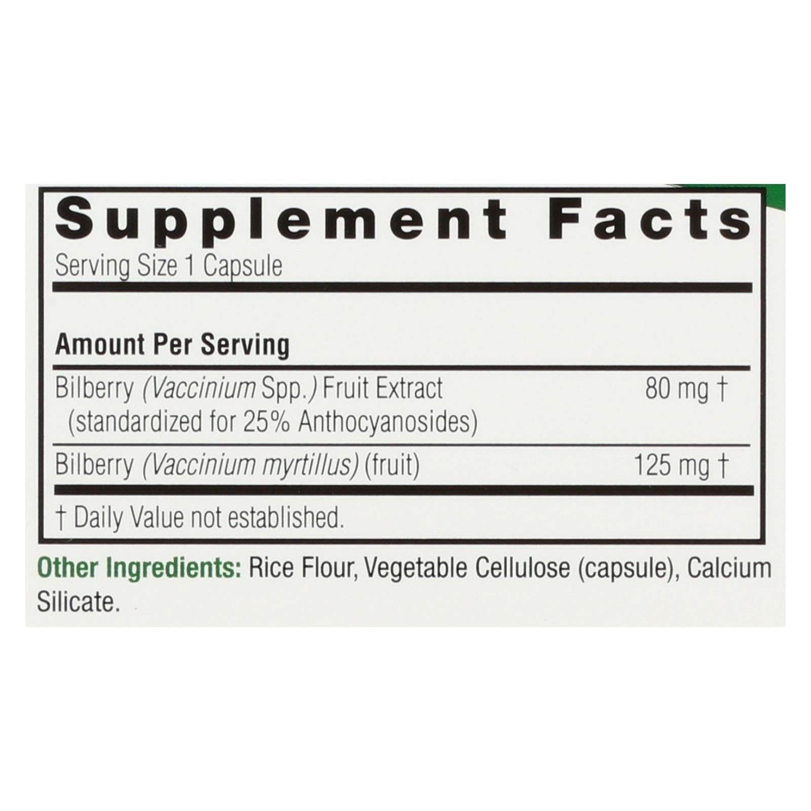 Nature's Answer - Bilberry Extract - 90 Vegetarian Capsules
