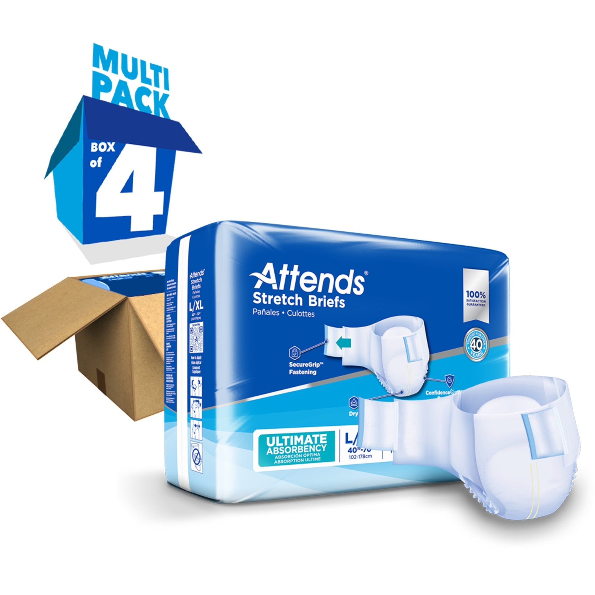 Unisex Adult Incontinence Brief Attends Stretch Large / X-Large Disposable Heavy Absorbency, Packaging Type- Case