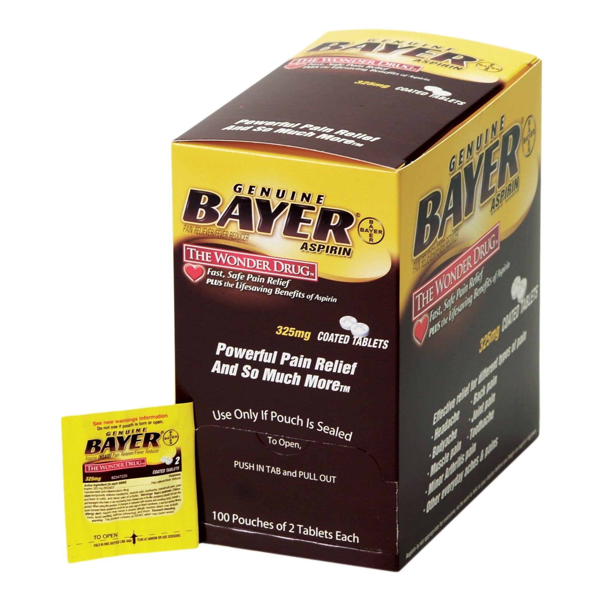 Pain Relief Bayer 325 mg Strength Aspirin Tablet 100 per Box