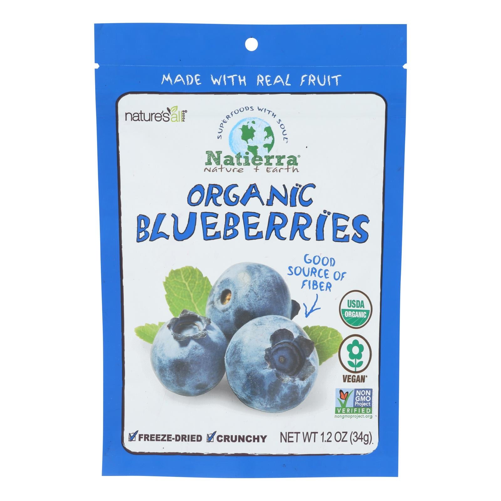 Natierra Fruit - Organic - Freeze Dried - Blueberries - 1.2 Oz - Case Of 12 - All Care Store