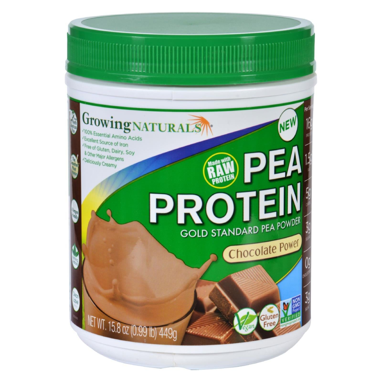 Growing Naturals Pea Protein Powder - Chocolate Power - 15.8 Oz