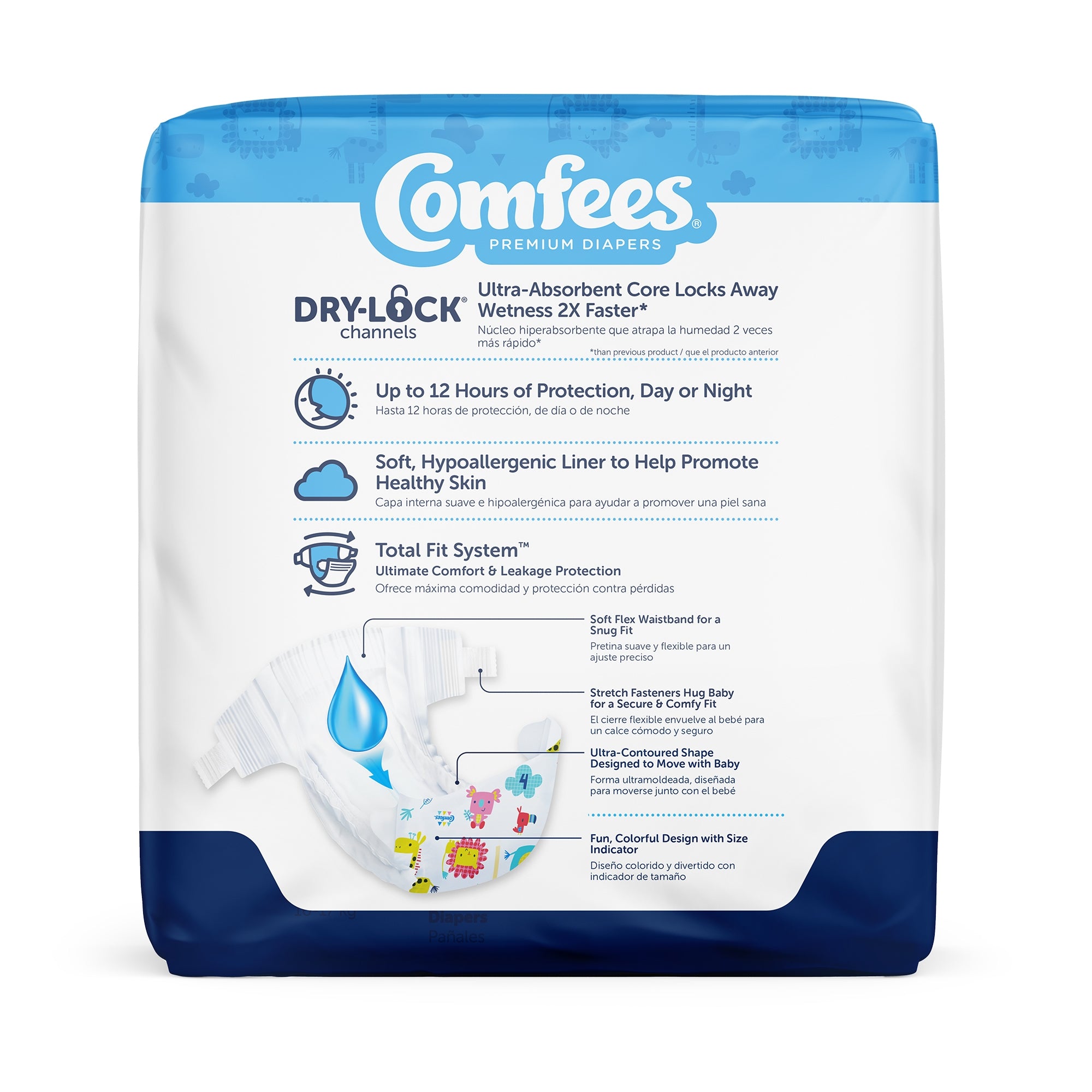 Pañal unisex para bebé Comfees tamaño 4 desechable, absorción moderada, tipo de embalaje: caja