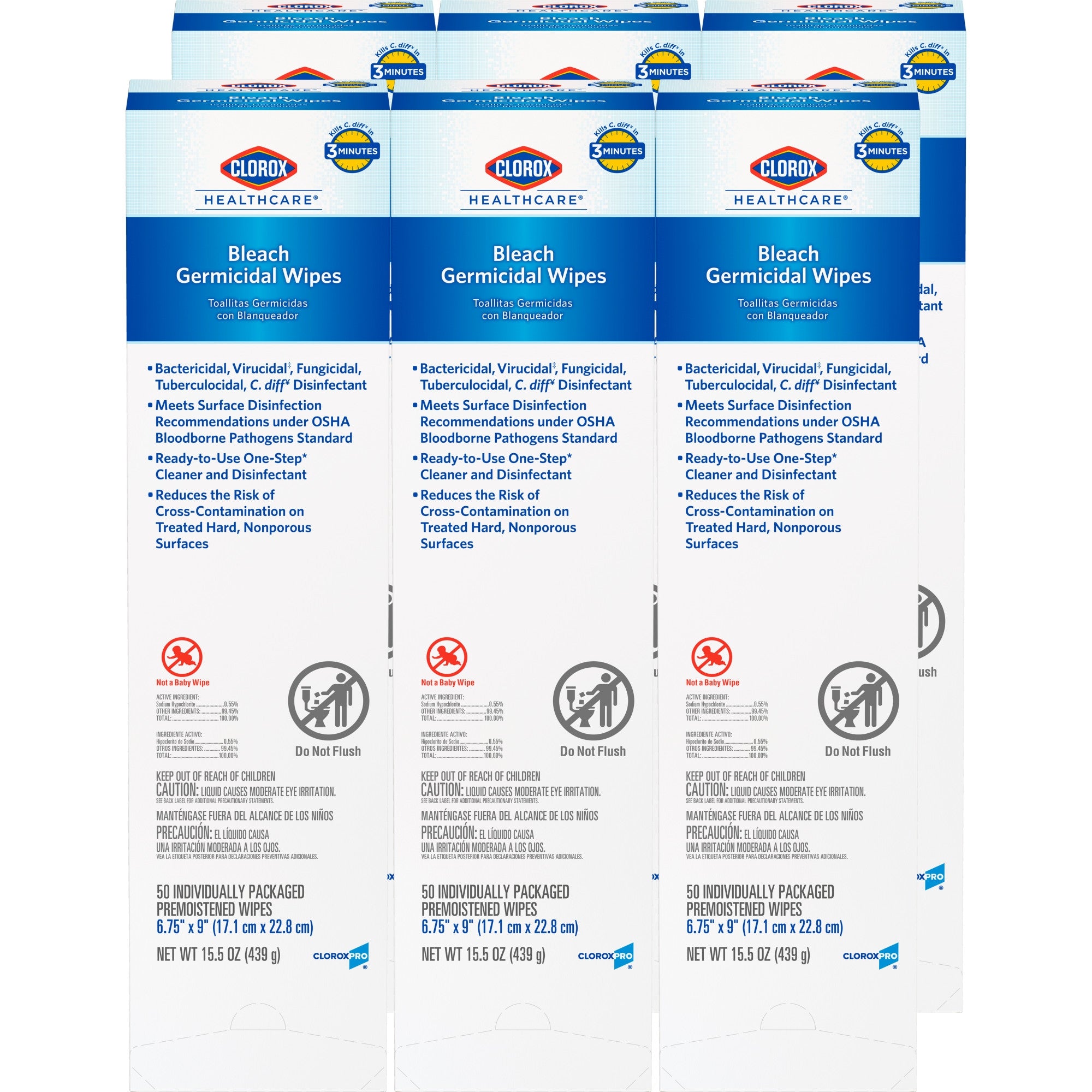 Clorox Healthcare Surface Disinfectant Premoistened Germicidal Manual Pull Wipe 50 Count Individual Packet Fruity Floral Bleach Scent NonSterile | 6CT/Case