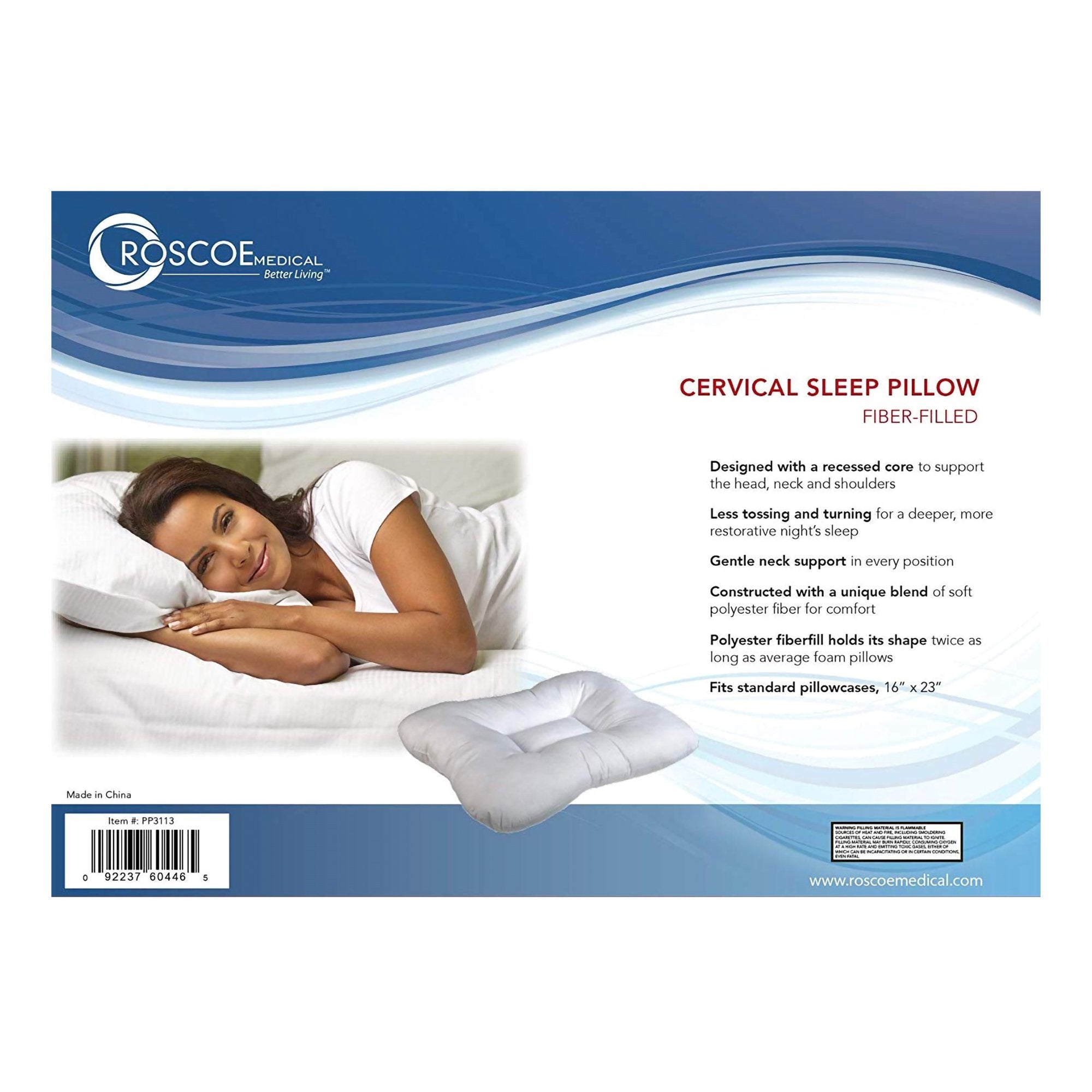 Cervical Pillow Roscoe Medical Soft 16 X 23 Inch White,Packaging Type- Each