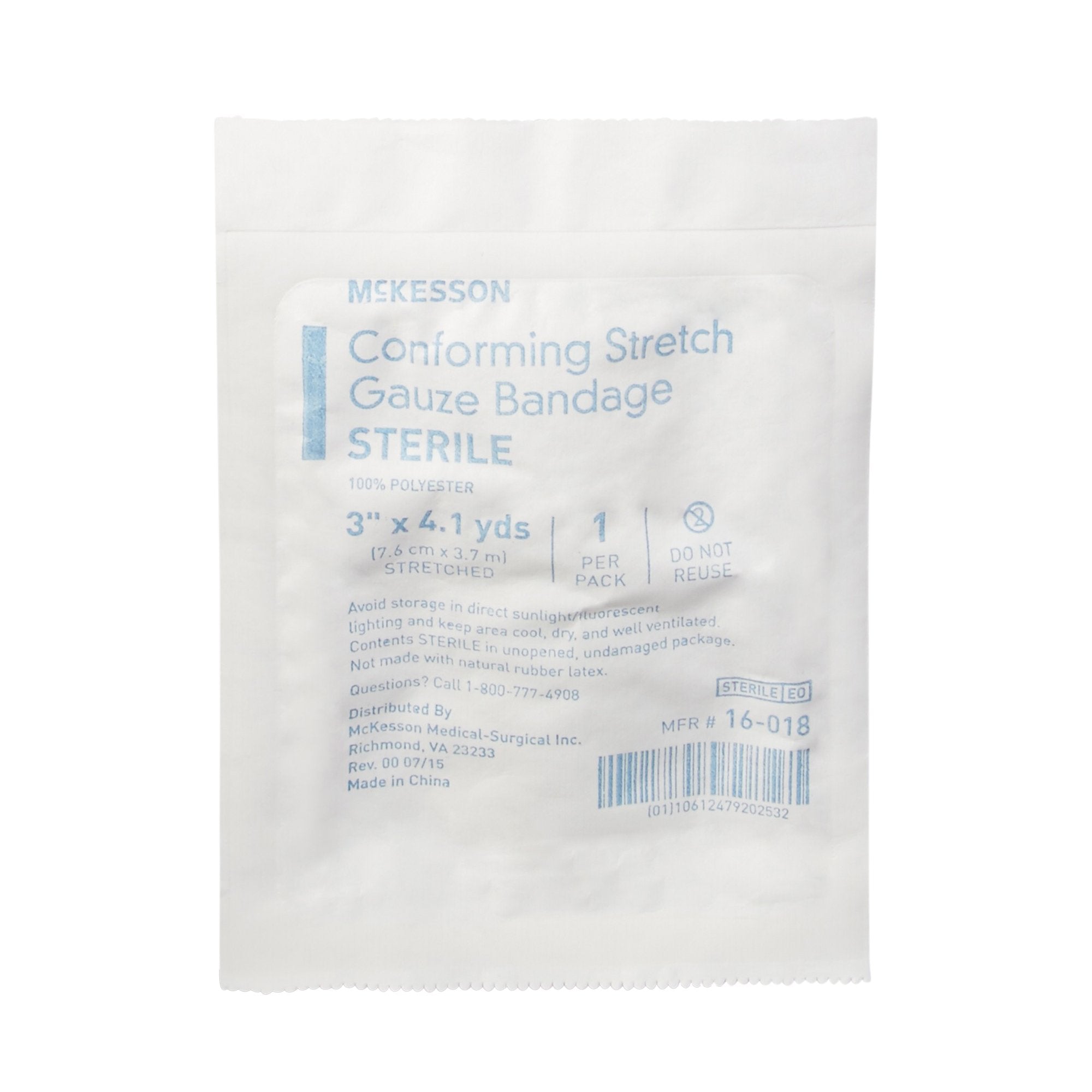 Conforming Bandage McKesson 3 Inch X 4-1/10 Yard Sterile 1 per Pack, Packaging Type- Case