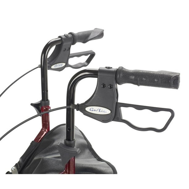 Drive Medical Rollator 3-wheeled W/pouch & Basket Loop Brake -flame Red