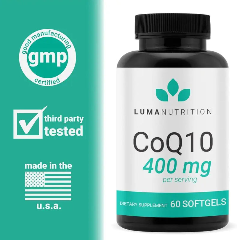 Luma Nutrition Coq10 400Mg - 3X Better Absorption, Antioxidant for Heart Health & Energy Production - Made in USA - 60 Softgels