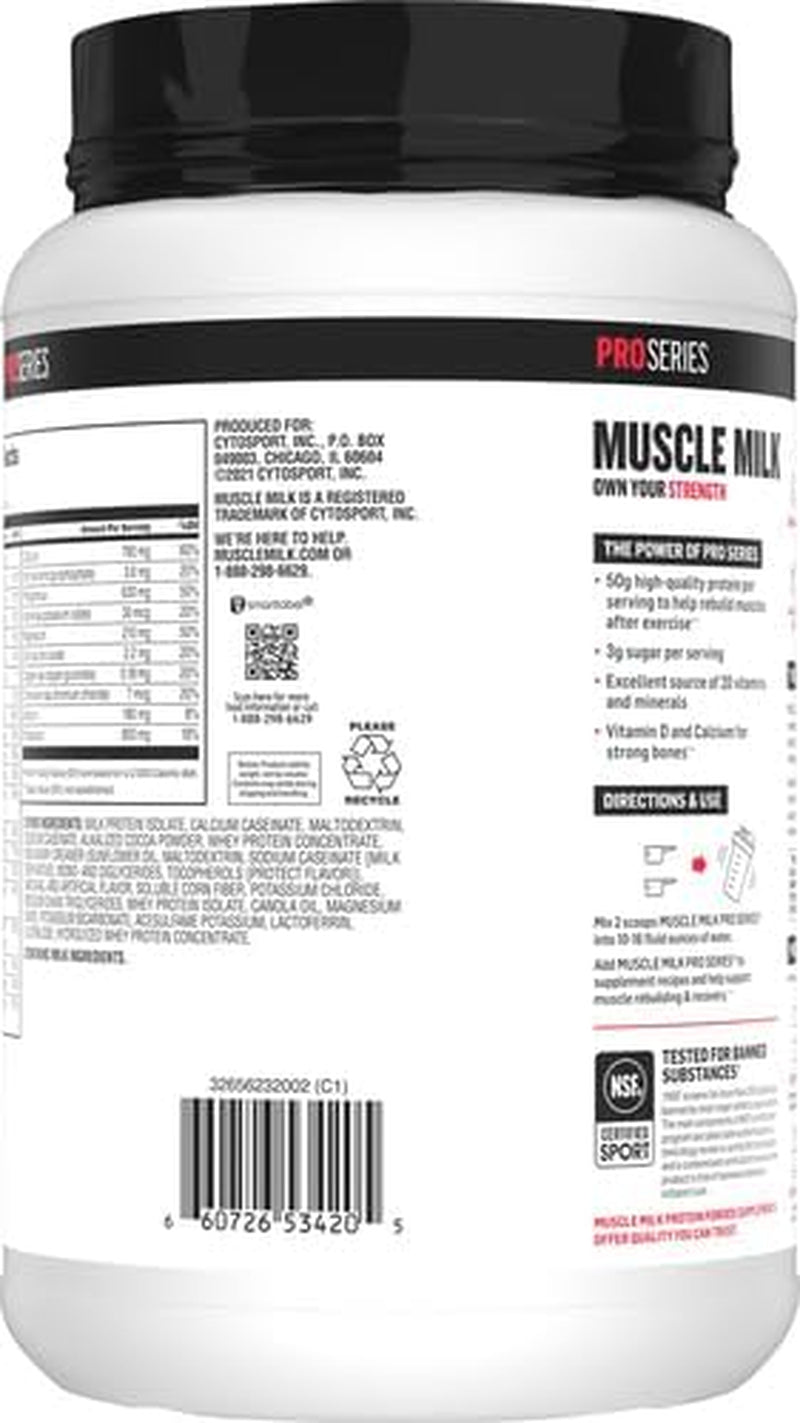 Pro Series Protein Powder Supplement, Knockout Chocolate, 2.54 Pound, 14 Servings, 50G Protein, 3G Sugar, 20 Vitamins & Minerals, NSF Certified for Sport, Packaging May Vary