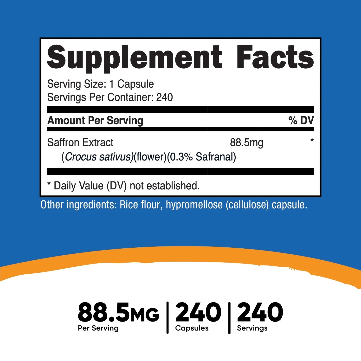 Saffron Extract 88.5Mg, 240 Capsules - Veggie Caps, Non-Gmo Supplement