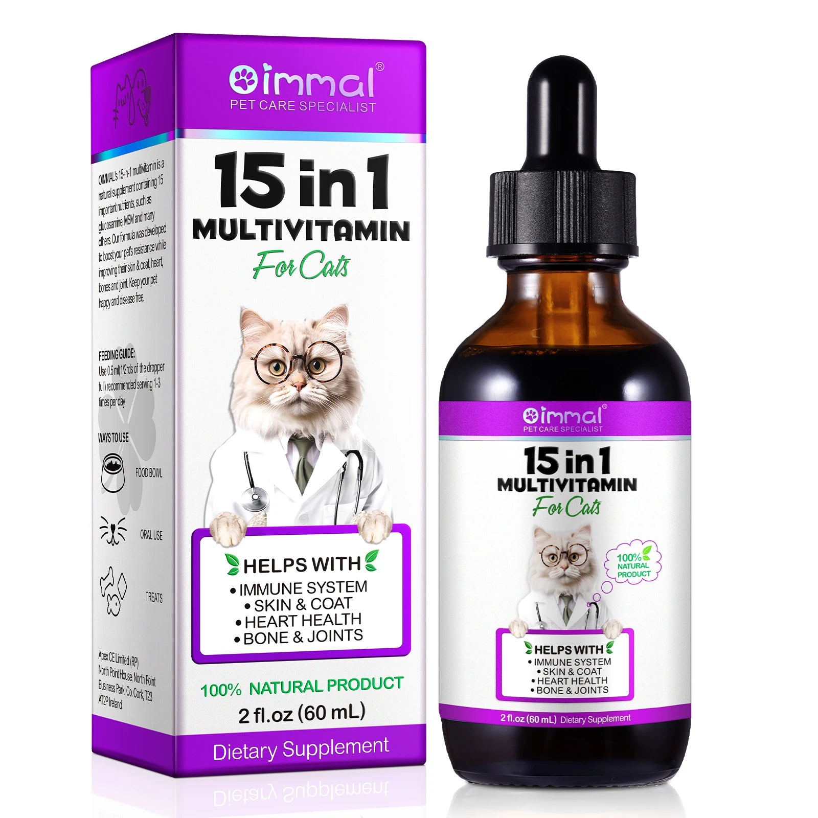 15-in-1 Cat Vitamins and Supplements Liquid Drops contains only herbal ingredients Active Coat Skin Boosting immunity Joints Hip