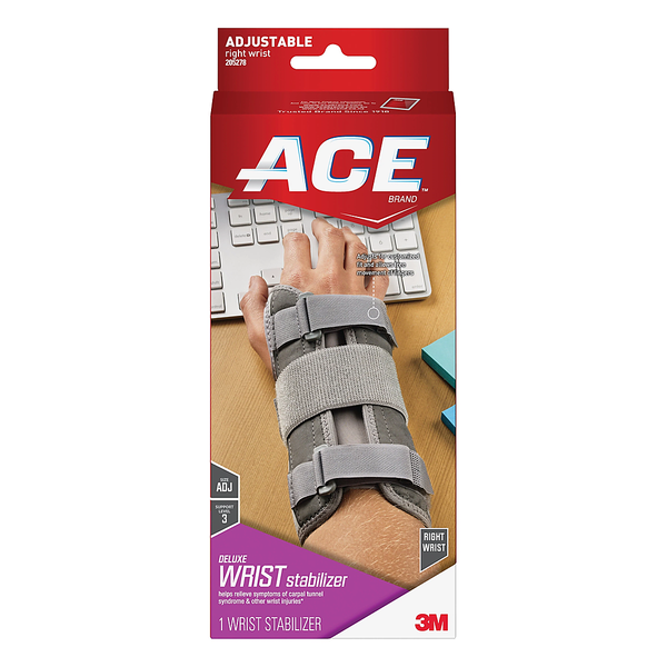 Wrist Brace 3M Ace Aluminum / Nylon / Polyester / Polypropylene / Polyurethane / Spandex Right Hand Gray One Size Fits Most