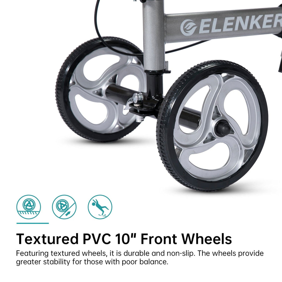 ELENKER YF-9003C Steerable Knee Walker Deluxe Medical Scooter for Foot Injuries Compact Crutches Alternative Silver