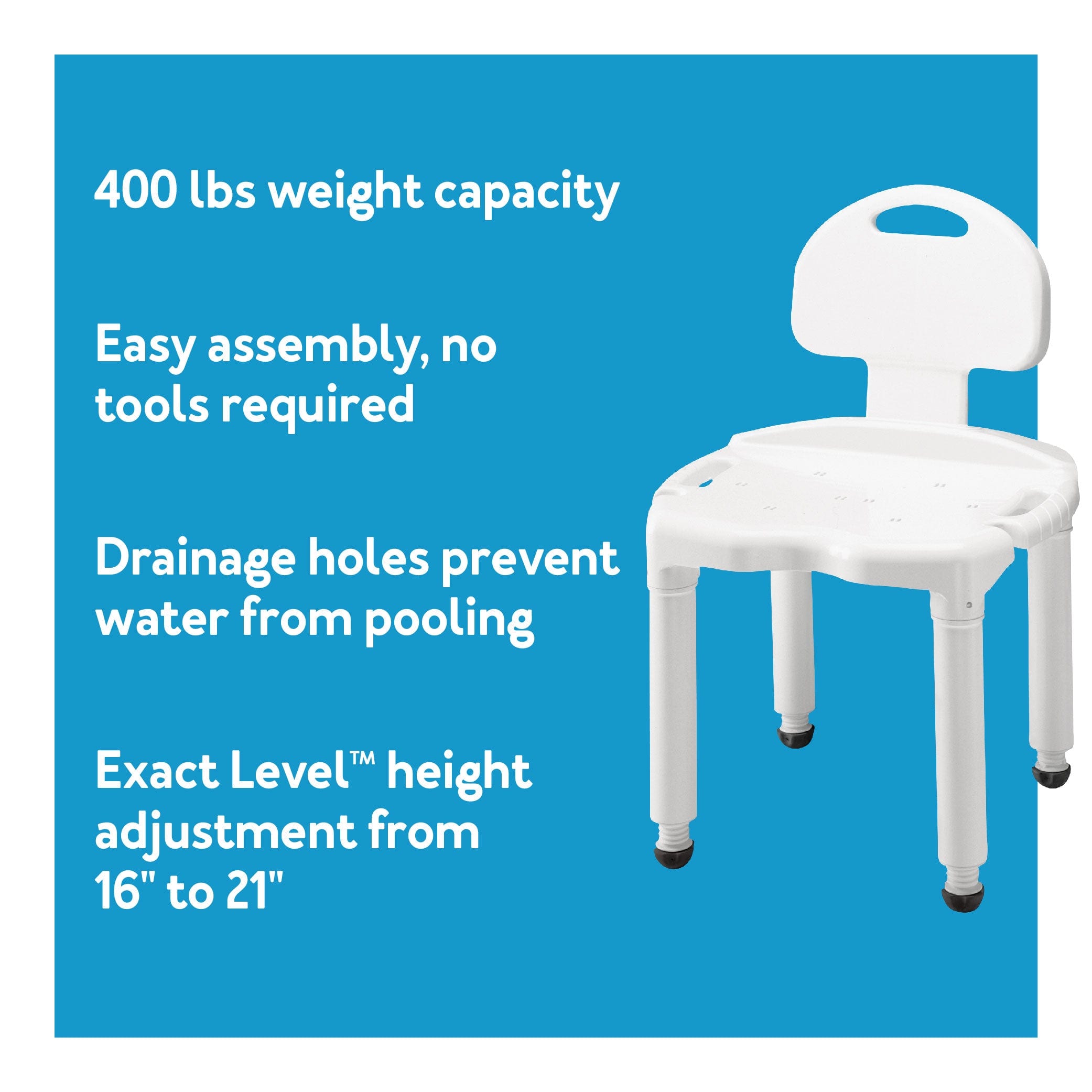 Carex Universal Bath Seat with Back for Seniors, Adult and Injured Persons, Supports Up To 400lbs, Shower Seat For Inside Shower