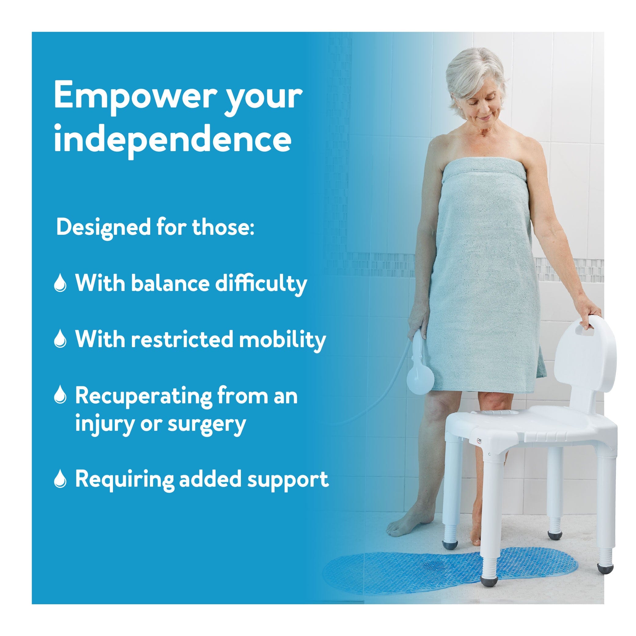 Carex Universal Bath Seat with Back for Seniors, Adult and Injured Persons, Supports Up To 400lbs, Shower Seat For Inside Shower
