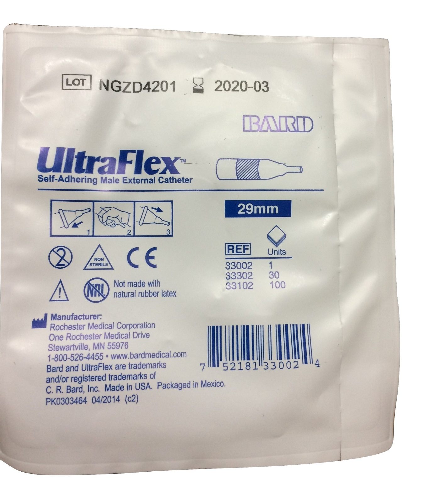 Male External Catheter UltraFlex Silicone Large,  Packaging Type- Each