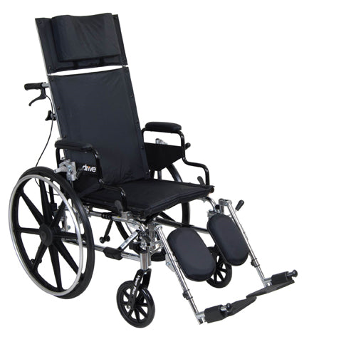 Drive Medical Viper Plus Reclining Wheelchair with Flip-back Rem Full Arms and swing-away elevating leg rests ,300 lbs Weight Capacity ,20"(W) x 16" - 18"(D) ,10960Q