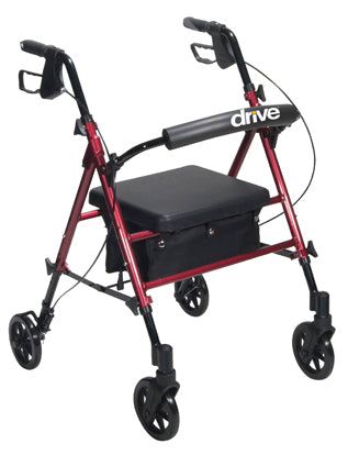 Drive Medical Aluminium Rollator For Seniors and Elders, Wheel size 6inches With Height Adjustable 13 x 12inch, Red Color , Foldable, 11038A