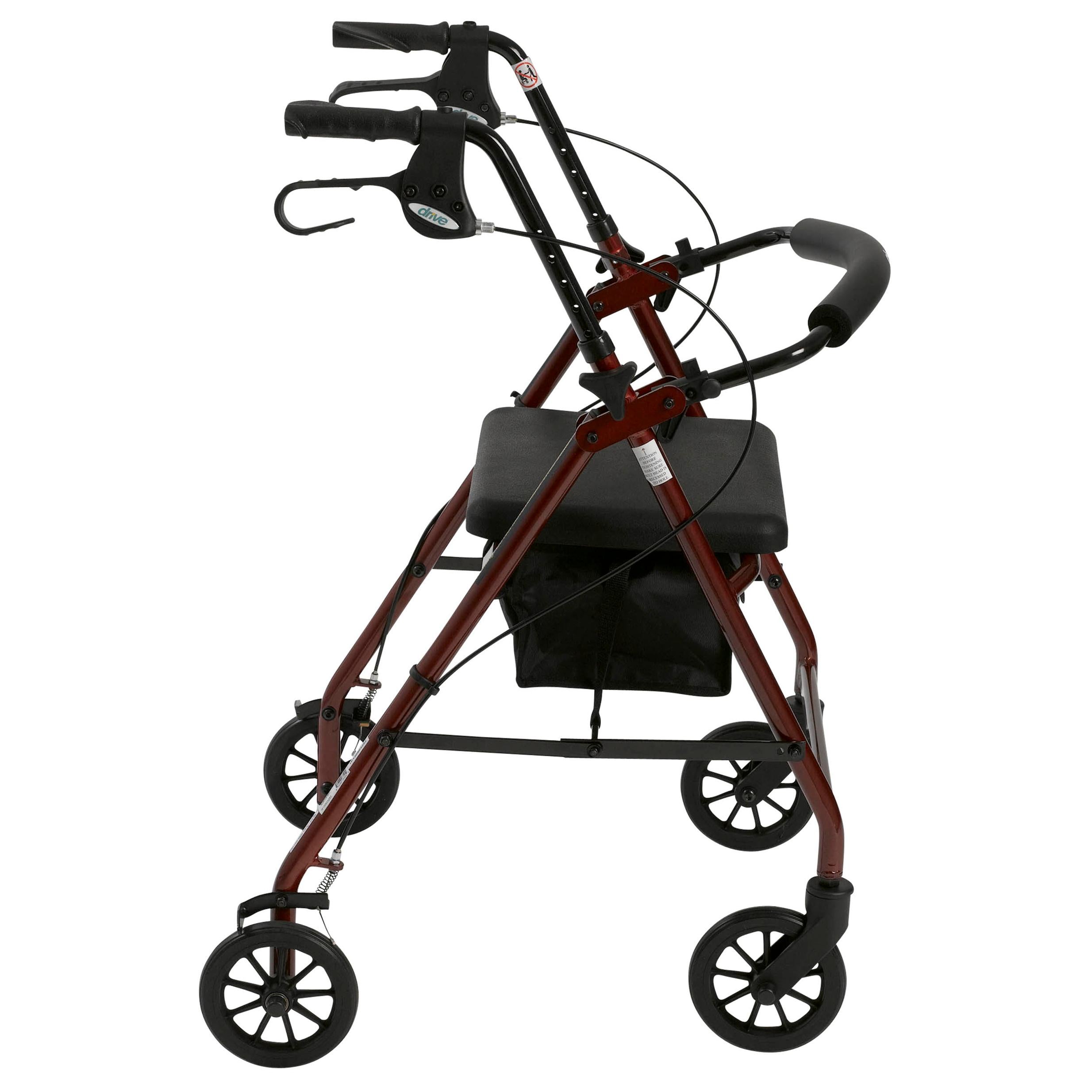 Rollator 4-wheel With Pouch & Padded Seat  Red - Drive - All Care Store 