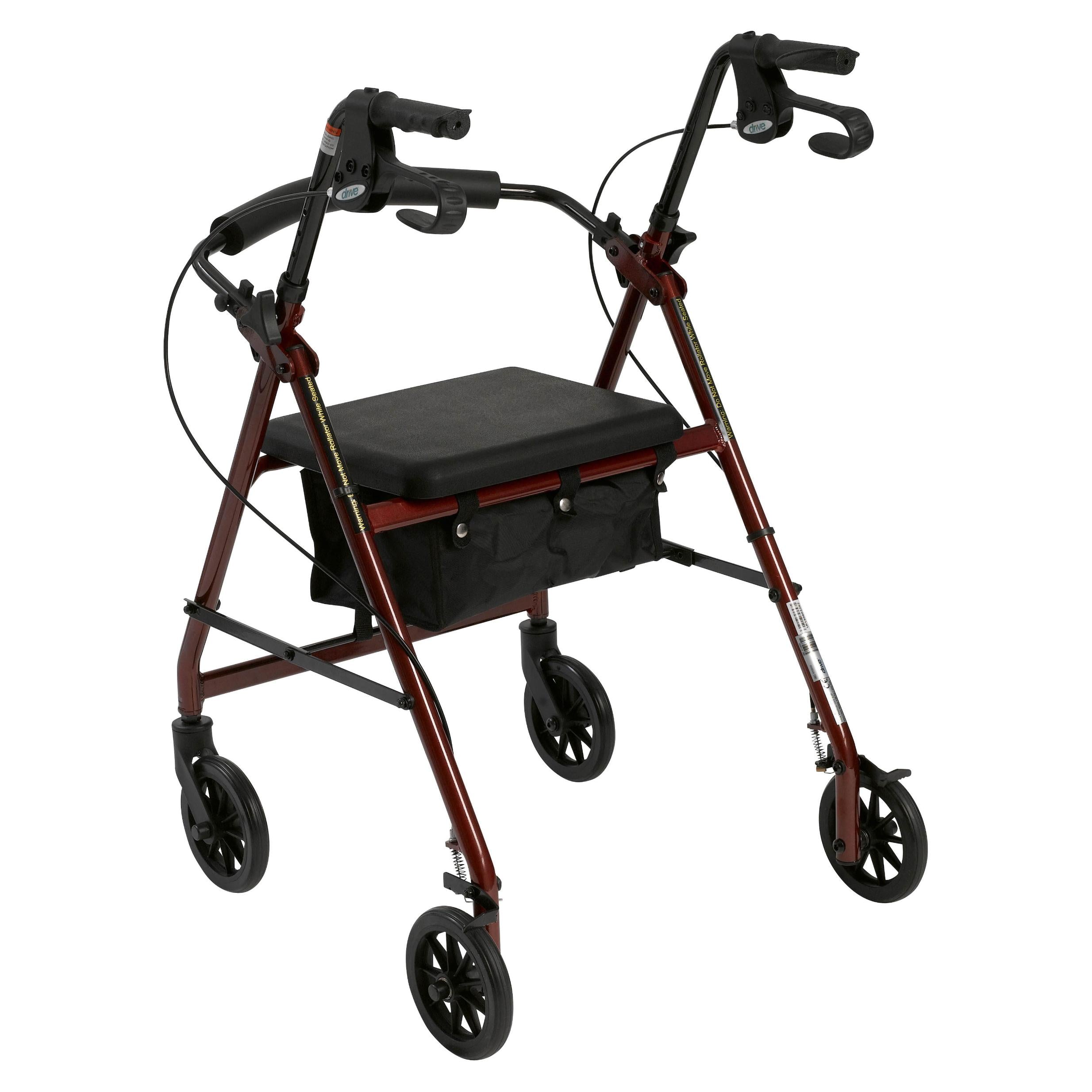 Rollator 4-wheel With Pouch & Padded Seat  Red - Drive - All Care Store 