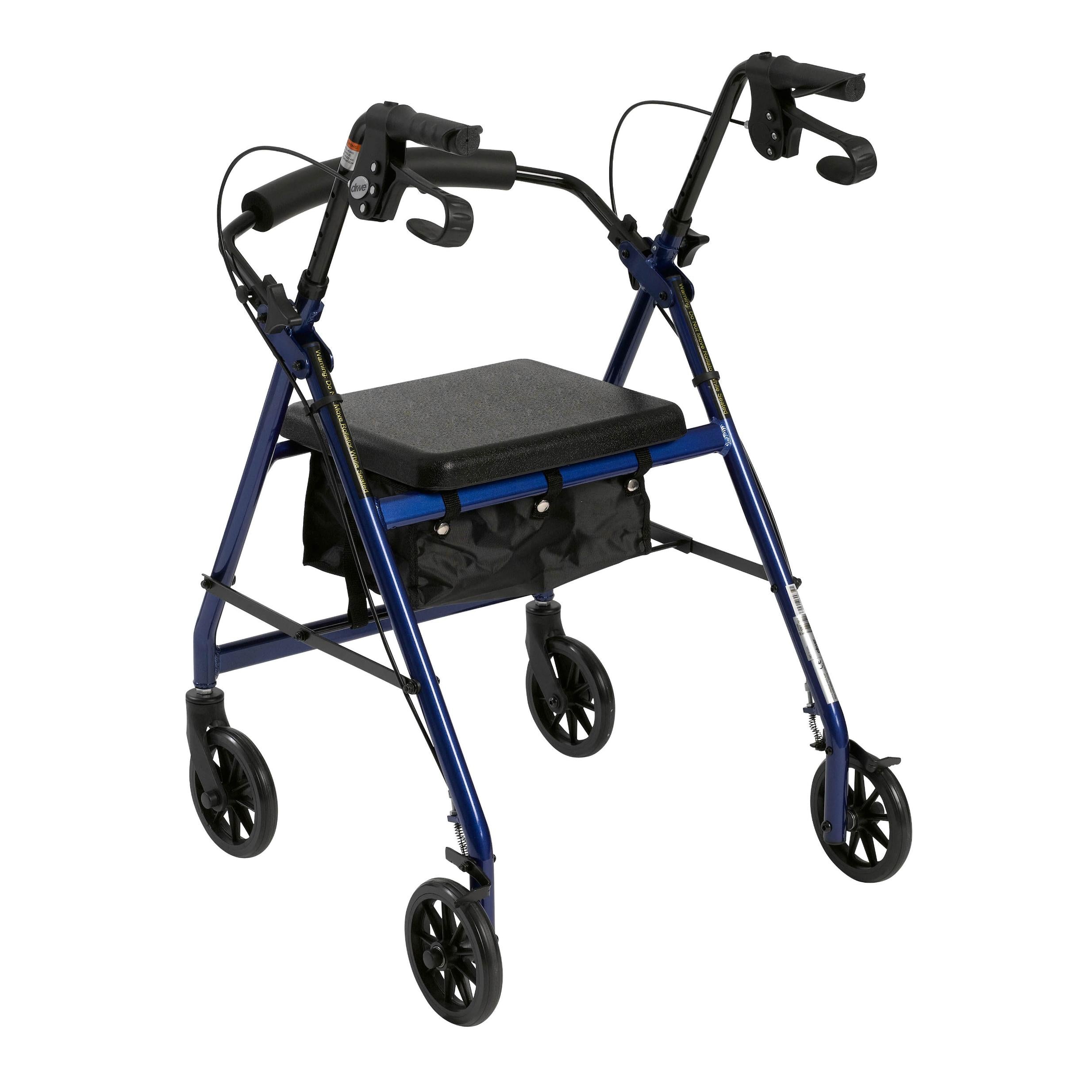 Rollator 4-wheel With Pouch & Padded Seat Blue - Drive - All Care Store 