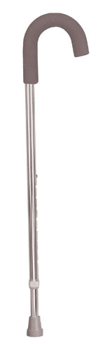 Cane Adj. Round Handle Silver W/foam Comfort Grip