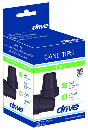 Cane Tips In Retail Box - Fits 3/4  Shaft  Pk/2  Black - All Care Store 