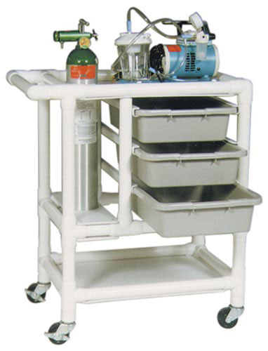 PVC Emergency Crash Cart | Holds E Series Oxygen Cylinders
