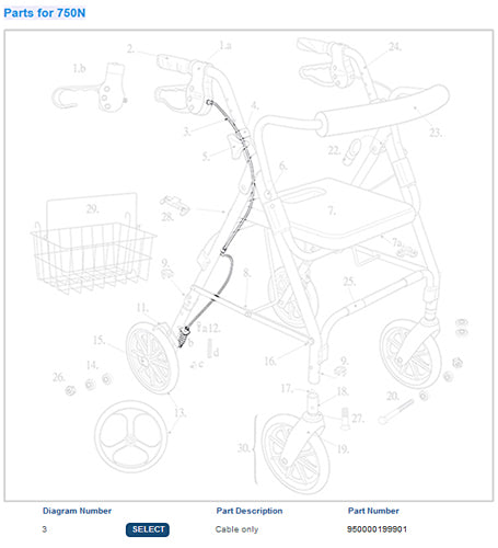 Rollator Brake Cable Only