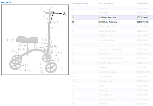 Complete Left Hand Brake For 790 Knee Walker