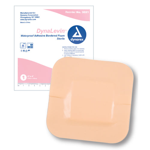 Dynalevin Bordered Foam 4 X4  Waterproof Adh Dressing Bx/10