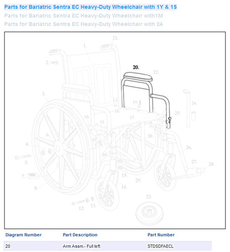 Wheelchair Arm W/padding Full Length  Left