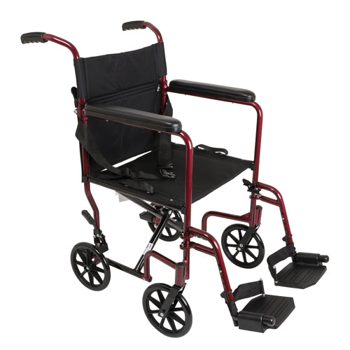 Probasics Burgundy Aluminum Transport Chair With Footrests