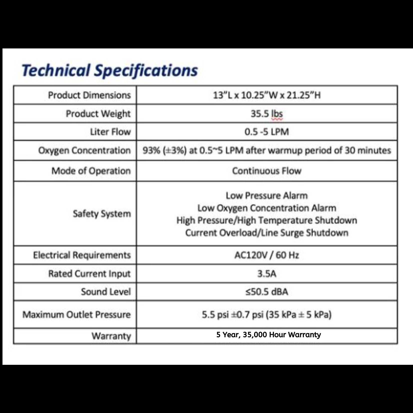 TRUAIRE 5 O2 CONCENTRATOR 0.5-5LPM, STATIONARY