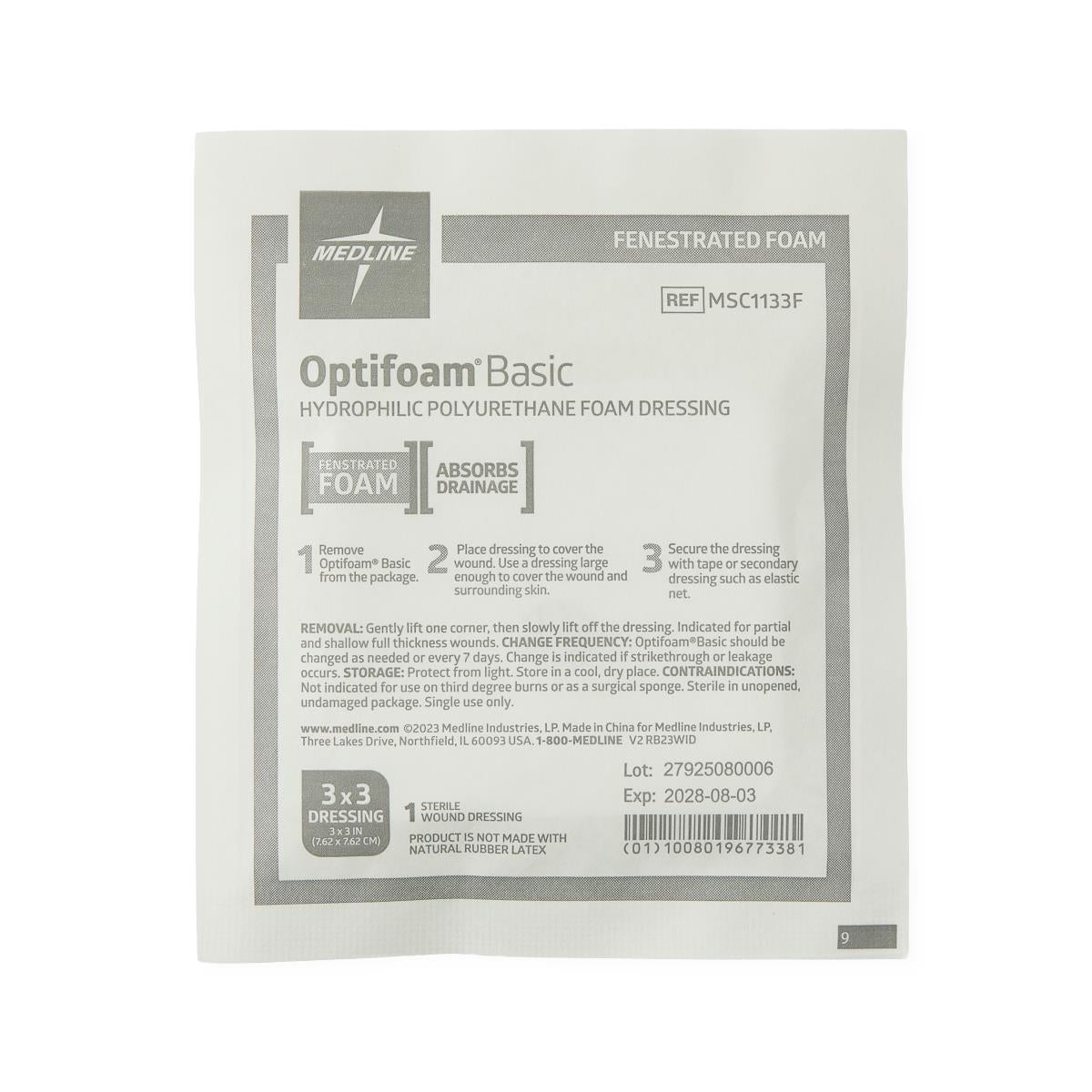 Foam Dressing Optifoam Basic 3 X 3 Inch Without Border Without Film Backing Nonadhesive Fenestrated Square Sterile, Packaging Type- Case