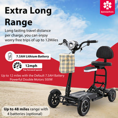 dragon mobile lightweight foldable 4 wheels mobility scooter with double seat
