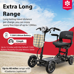 dragon mobile ex lightweight foldable 4 wheels mobility scooter with double seat