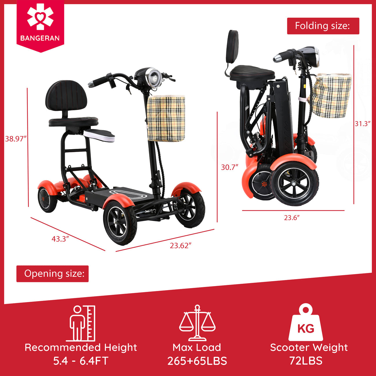 Bangeran Dragon Mobile Compact Travel Power Mobility Scooter