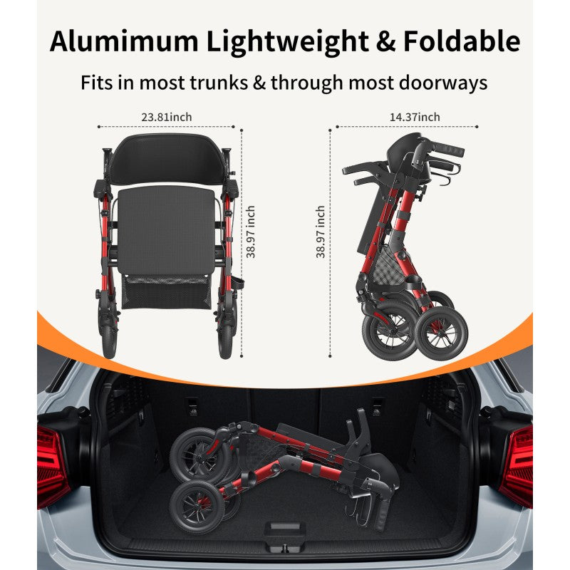 VOCIC Z51 Shift Combo 2 In 1 Rollator - Transport Chair Walker– Lightweight Aluminum Mobility Aid with Seat, Footrests & 300 lbs Capacity