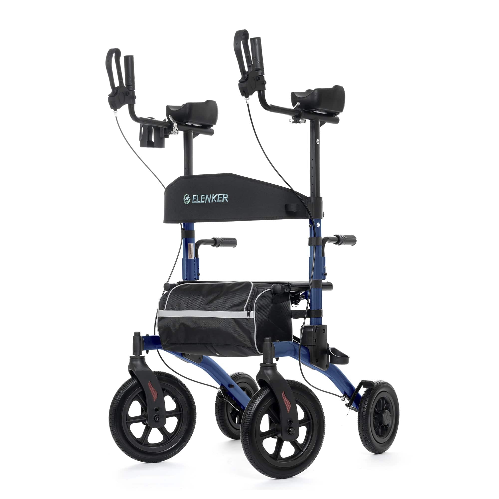 ELENKER All-Terrain Upright Rollator Walker, Stand up Rolling Walker with Seat, 12inch Non-Pneumatic Tire Wheels