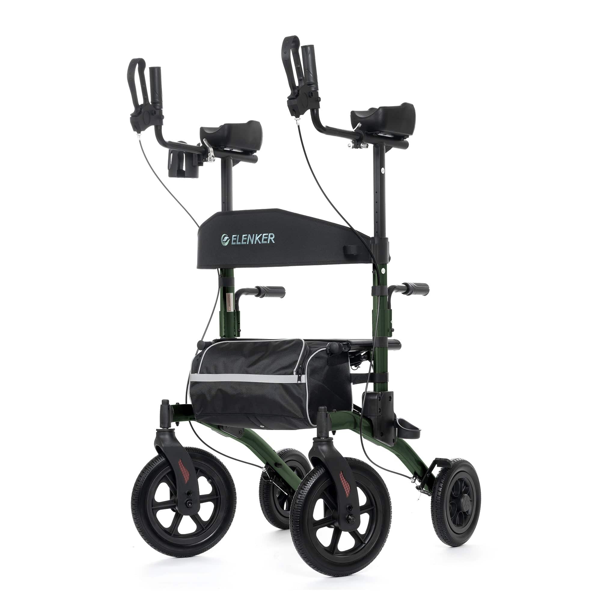 ELENKER All-Terrain Upright Rollator Walker, Stand up Rolling Walker with Seat, 12inch Non-Pneumatic Tire Wheels