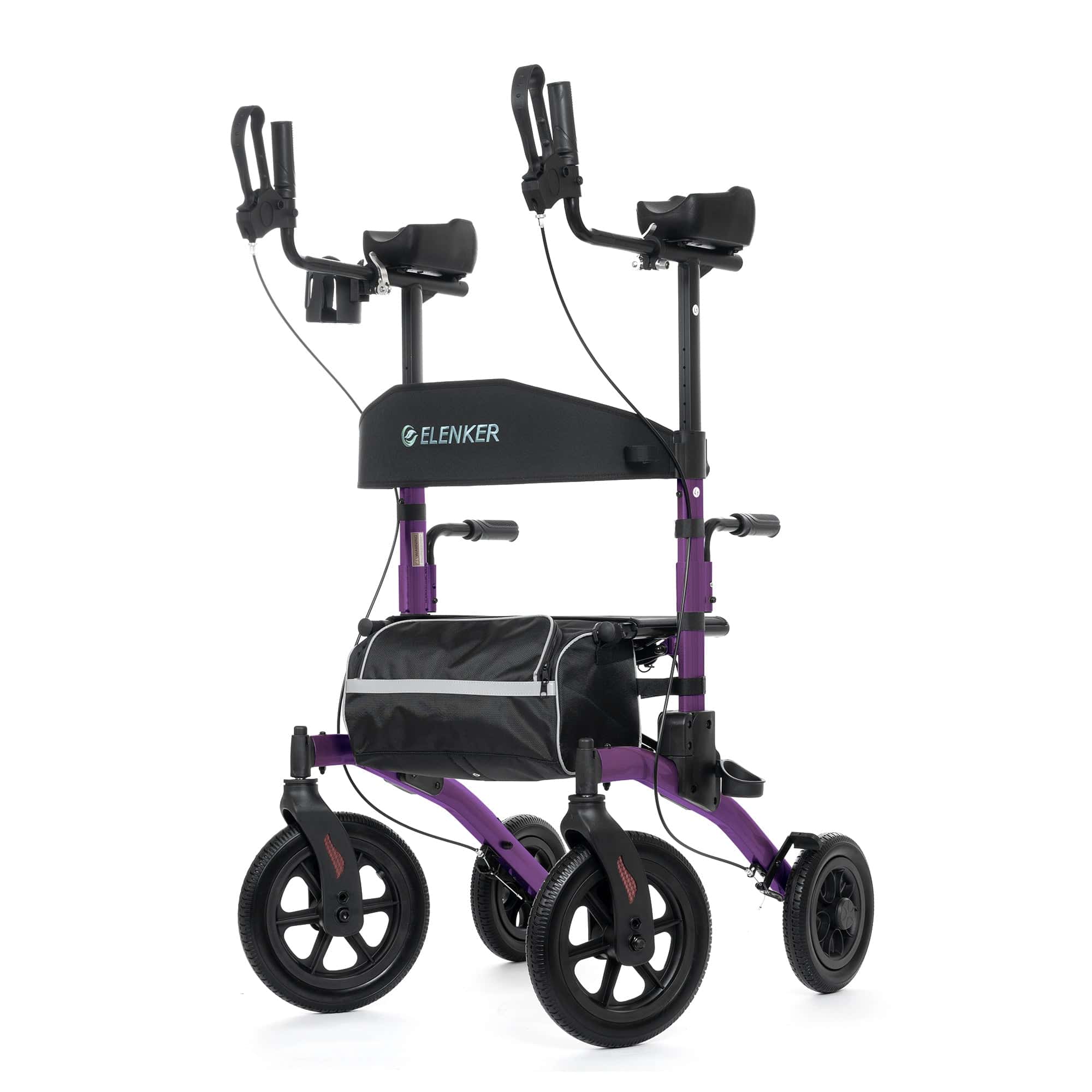 ELENKER All-Terrain Upright Rollator Walker, Stand up Rolling Walker with Seat, 12inch Non-Pneumatic Tire Wheels