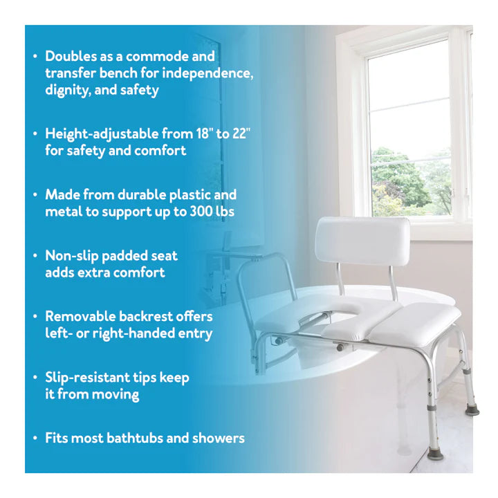 Carex Deluxe Padded Transfer Bench with Opening & Bucket