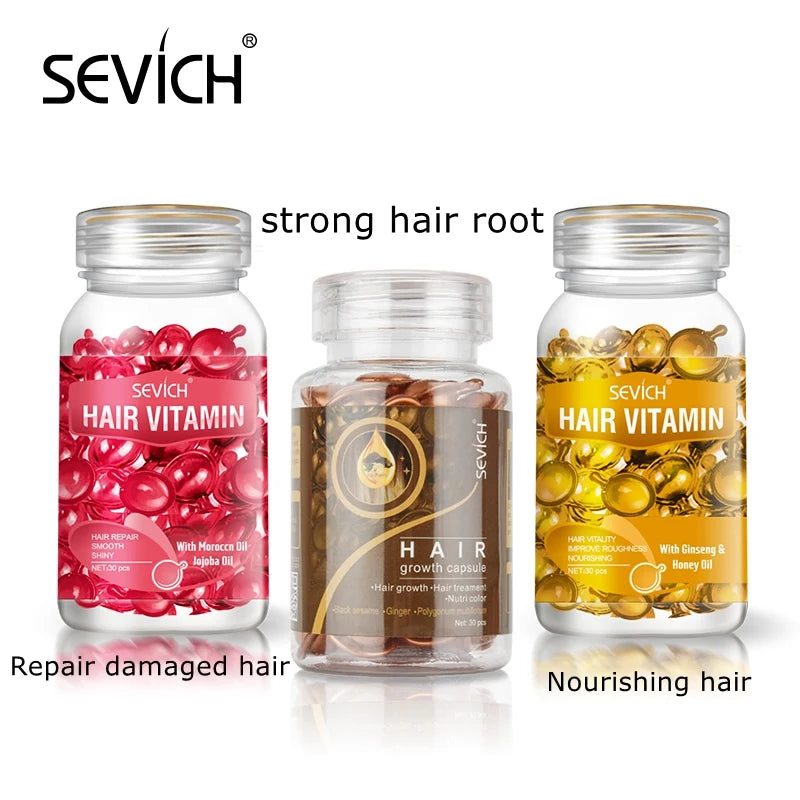 Sevich 3PCS/SET Keratin Complex Oil Hair Vitamin Capsule Set  Moroccan Hair Care Oil Smooth Repair Damaged Hair Treatment Serum