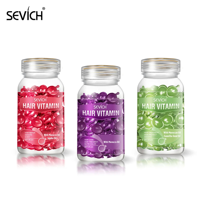 Sevich 3PCS/SET Keratin Complex Oil Hair Vitamin Capsule Set  Moroccan Hair Care Oil Smooth Repair Damaged Hair Treatment Serum