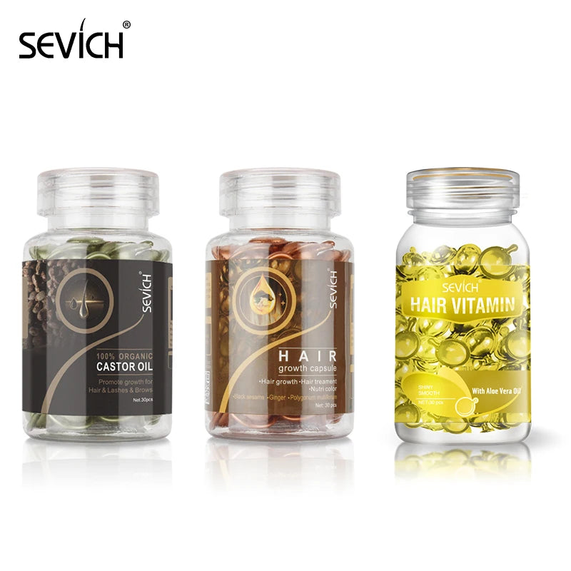 Sevich 3PCS/SET Keratin Complex Oil Hair Vitamin Capsule Set  Moroccan Hair Care Oil Smooth Repair Damaged Hair Treatment Serum