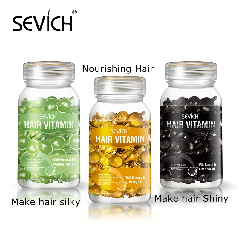 Sevich 3PCS/SET Keratin Complex Oil Hair Vitamin Capsule Set  Moroccan Hair Care Oil Smooth Repair Damaged Hair Treatment Serum