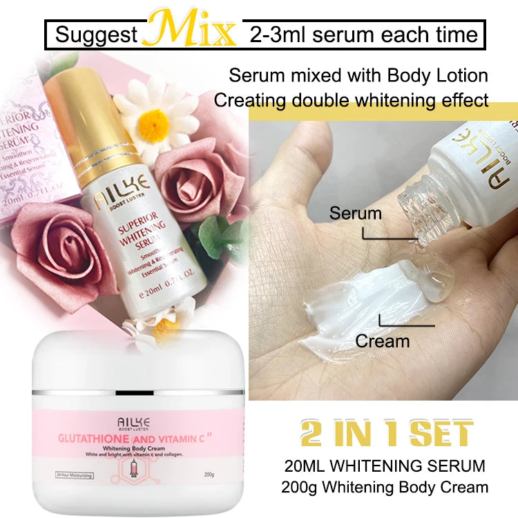 AILKE Whitening Moisturizing Korean Facial And Body Lotion Reduce Melanin Wrinkles Vitamin C Dark Spot Remover Skin Care Cream