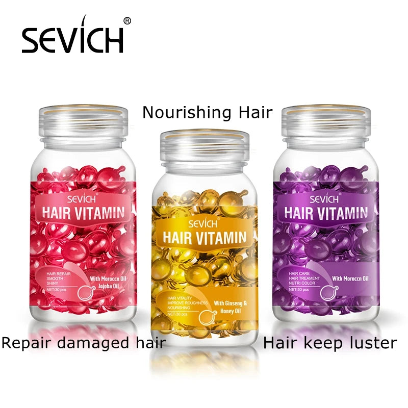 Sevich 3PCS/SET Keratin Complex Oil Hair Vitamin Capsule Set  Moroccan Hair Care Oil Smooth Repair Damaged Hair Treatment Serum